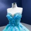 Fashion Pool Blue Pearl Rhinestone Appliques Prom Dresses 2022 Ball Gown Strapless Sleeveless Floor-Length / Long Formal Dresses