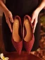 Chic / Beautiful Burgundy Lace Flower Wedding Shoes 2024 Leather 8 cm Stiletto Heels Pointed Toe Wedding Pumps High Heels