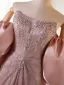 Luxe Rougissant Rose Faux Diamant Paillettes Robe De Bal 2026 Trompette / Sirène Bustier Gonflée Manches Courtes Dos Nu Train De Balayage Robe De Ceremonie
