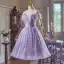 Fashion Lavender Sequins Butterfly Appliques Homecoming Graduation Dresses 2024 A-Line / Princess Off-The-Shoulder Sleeveless Backless Knee-Length Formal Dresses
