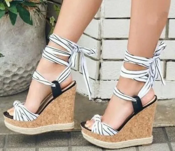Fashion Black Street Wear Womens Sandals 2023 Ankle Strap Waterproof 17 cm Wedges Open / Peep Toe Sandals High Heels