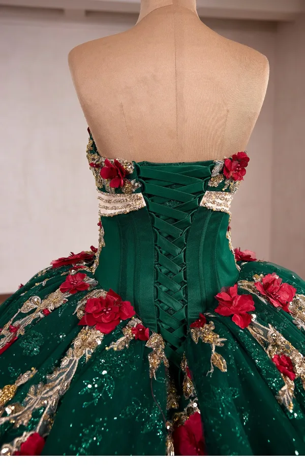 Luksus Vintage Mørk Grønn Beading Blonder Blomst Perle Appliques Ballkjoler 2026 Ballkjole Kjæreste Korte Ermer Ryggløse Lange