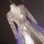 Sparkly Silver Sequins Prom Dresses 2025 Ball Gown V-Neck Long Sleeve Backless Floor-Length / Long Formal Dresses
