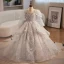 Vintage / Retro Grey Beading Pearl Sequins Cascading Ruffles Flower Girl Dresses 2024 Ball Gown Birthday Scoop Neck Long Sleeve Backless Floor-Length / Long