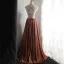 Sexy Coffee Beach Holiday Casual Prom Dresses 2024 A-Line / Princess Spaghetti Straps Sleeveless Backless X-Strap Floor-Length / Long Formal Dresses
