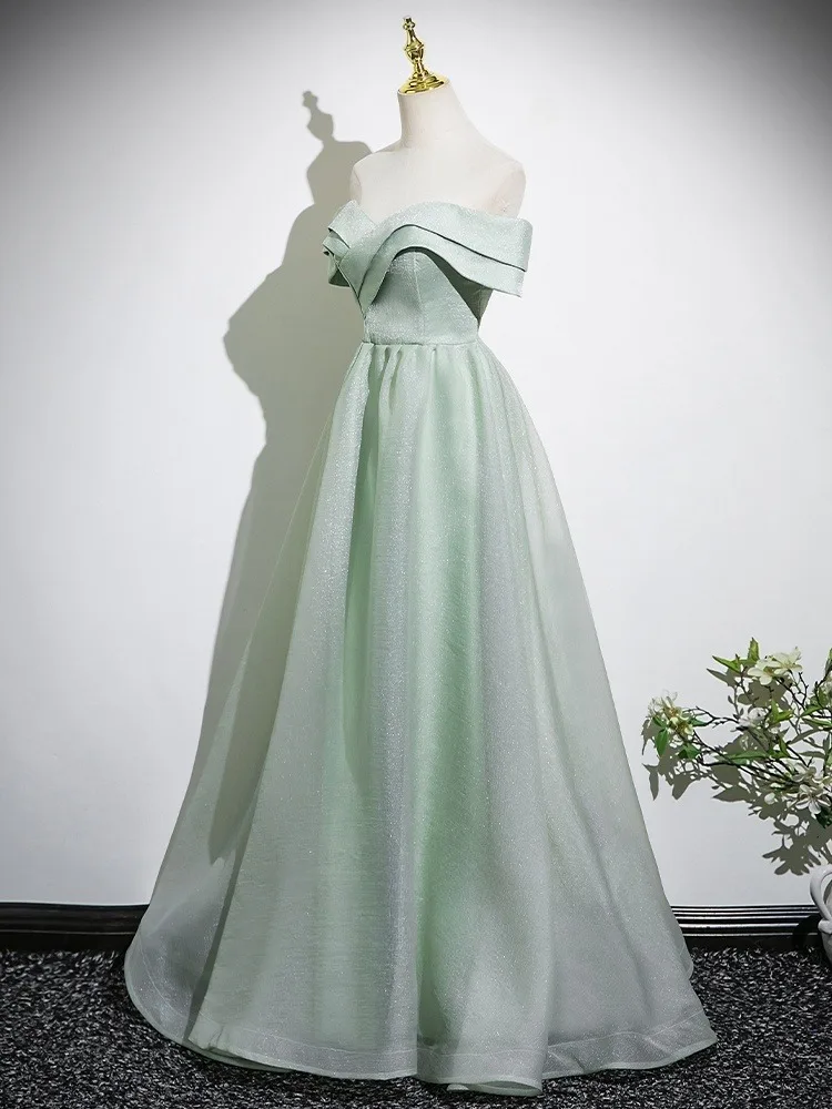 Chic Beautiful Sage Green Prom Dresses 2025 A-Line Princess Off-The-Shoulder Short Long