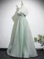 Chic / Belle Vert Cendré Robe De Bal 2025 Princesse De l'épaule Manches Courtes Dos Nu Longue Robe De Ceremonie