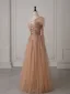 Scintillantes Champagne Paillettes Robe De Bal 2025 Princesse Une épaule Manches Courtes Dos Nu Longue Robe De Ceremonie