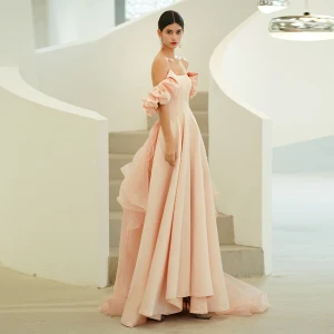 Élégant Rougissant Rose Organza Promo Robe De Bal 2022 Princesse Bustier Sans Manches Dos Nu Longue Robe De Ceremonie