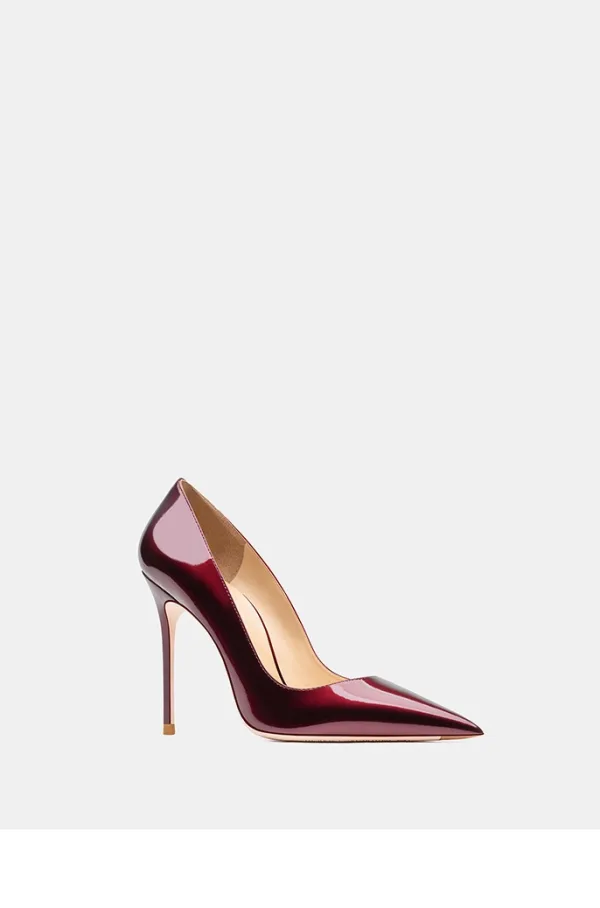 Mode Bordeaux Lakleer Gala Pumps 2025 10 cm Naaldhakken / Stiletto Spitse Neus Pumps Hoge Hakken