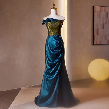 Vintage Originale Bleu D Encre Fendue Devant Robe De Bal 2024 Trompette Sirène Bustier Sans Manches Dos Nu Train De Balayage Promo Robe De Ceremonie