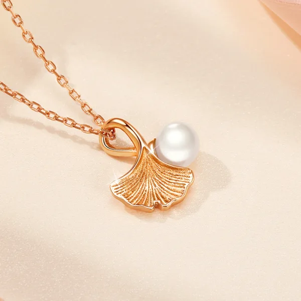 Chic / Beautiful Rose Gold Pearl Leaf Sterling Silver Necklaces Accessories 2023