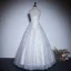 Fashion White Spotted Prom Dresses 2023 A-Line / Princess Off-The-Shoulder Short Sleeve Backless Floor-Length / Long Prom Formal Dresses