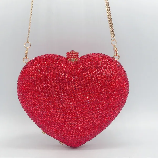 Charmant Rouge Forme de coeur Faux Diamant Pochette 2022 Métal Cocktail
