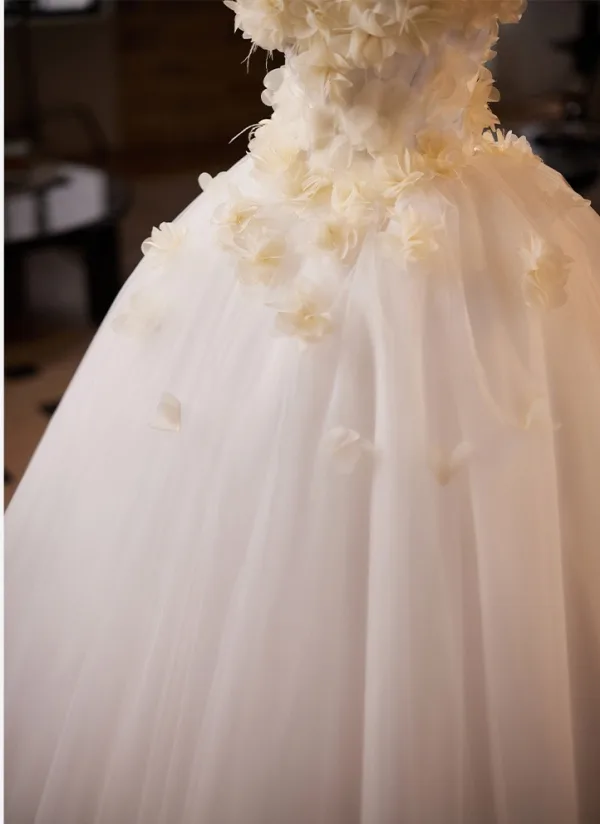 Chic / Belle Blanche Appliques Robe De Bal 2025 Robe Boule Bustier Sans Manches Dos Nu Longue Robe De Ceremonie