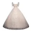 Elegant Champagne Printing Prom Dresses 2023 Ball Gown Square Neckline Short Sleeve Backless Floor-Length / Long Prom Formal Dresses
