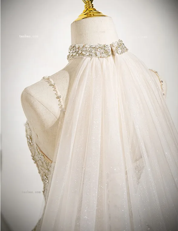 Bling Bling Champagne Beading Sequins Prom Dresses 2025 Ball Gown Spaghetti Straps Sleeveless Backless Sweep Train Prom Formal Dresses