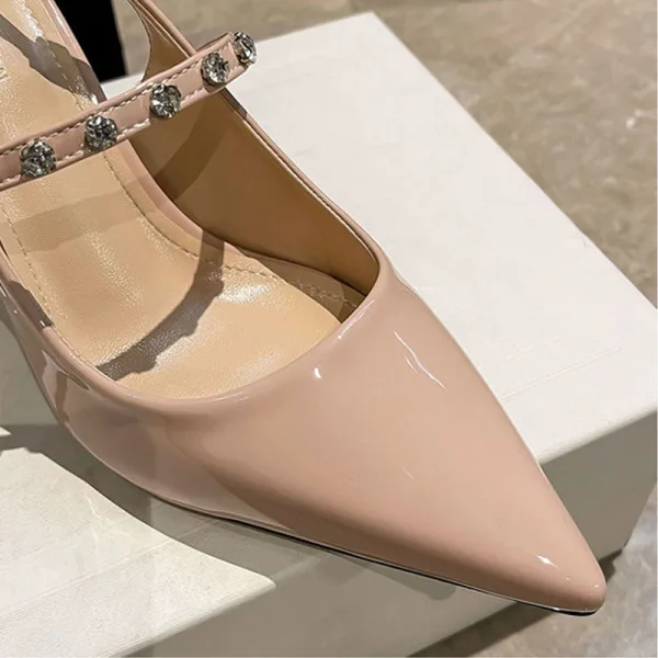 Mode Schwarz Sommer Abend Sandalen Damen 2022 Strass 9 cm Stilettos Spitzschuh Sandaletten Hochhackige