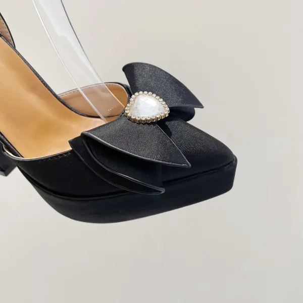 Schöne Schwarz Strass Schleife Abend Sandalen Damen 2023 Knöchelriemen 13 cm Stilettos Spitzschuh Sandaletten Hochhackige