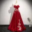 Elegant Red Beading Embroidered Prom Dresses 2025 A-Line / Princess Strapless Bow Sleeveless Backless Floor-Length / Long Formal Dresses