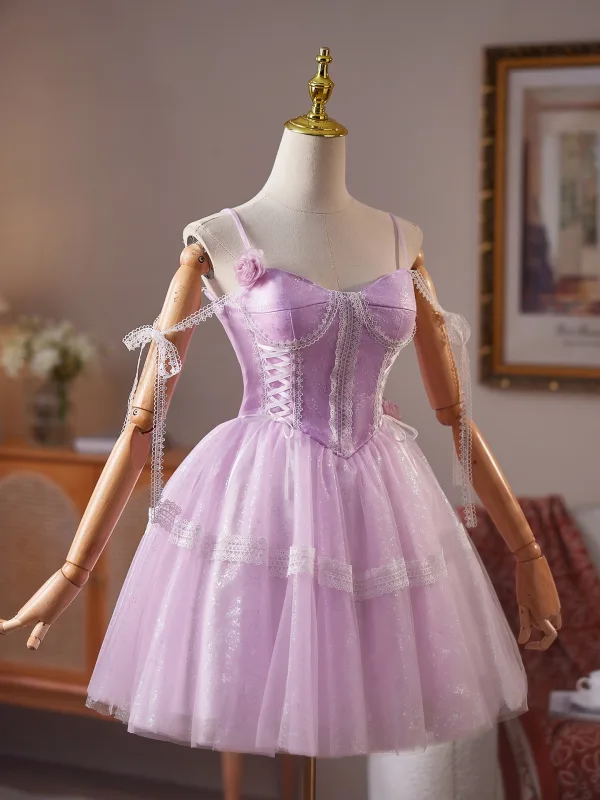 Sexy Lavendel Spitze Pailletten Kurze Partykleider 2025 Ballkleid Spaghettiträger Ärmellos Rückenfreies Festliche Kleider
