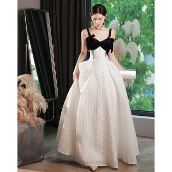 Mode Ivoire Robe De Bal 2022 Princesse Bretelles Spaghetti Sans Manches Dos Nu Noeud Longue Robe De Ceremonie