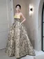 Elegant Candy Pink Printing Prom Dresses 2025 Ball Gown Strapless Sleeveless Backless Floor-Length / Long Prom Formal Dresses
