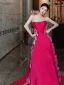 Charmant Fushia Noeud Satin Robe De Bal 2025 Robe Boule Bustier Sans Manches Dos Nu Train De Balayage Robe De Ceremonie