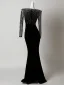 Sexy Black Sequins Evening Dresses 2026 Trumpet / Mermaid V-Neck Long Sleeve Floor-Length / Long Formal Dresses