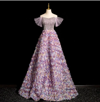 Lovely Lavender Beading Sequins Appliques Prom Dresses 2024 A Line Princess Off The Shoulder Sleeveless Backless Floor Length Long Prom Formal Dresses