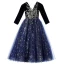 Vintage / Retro Navy Blue Glitter Sequins Birthday Flower Girl Dresses 2024 Ball Gown Scoop Neck Long Sleeve Backless Floor-Length / Long