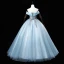 Elegant Sky Blue Sequins Lace Flower Prom Dresses 2022 Ball Gown Off-The-Shoulder Sleeveless Backless Floor-Length / Long Prom Formal Dresses