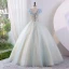 Modern / Fashion Sky Blue Glitter Beading Sequins Prom Dresses 2023 Ball Gown Strapless Sleeveless Backless Floor-Length / Long Prom Formal Dresses