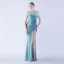Charmant Bleu Marine Paillettes Fendue devant Robe De Soirée 2024 Trompette / Sirène Bretelles Spaghetti Gland Sans Manches Dos Nu Longue Soirée Robe De Ceremonie