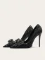 Bling Bling Noire Faux Diamant Paillettes Noeud Promo Escarpins 2024 10 cm Talons Aiguilles À Bout Pointu Escarpins Talons Hauts