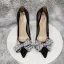 Charming Black Evening Party Rhinestone Pearl Bow Pumps 2022 12 cm Stiletto Heels Pointed Toe Pumps High Heels