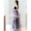 Fashion Navy Blue Cascading Ruffles Prom Dresses 2022 Ball Gown Spaghetti Straps Sleeveless Backless Floor-Length / Long Formal Dresses