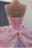 Flower Fairy Pool Blue Pearl Lace Flower Appliques Prom Dresses 2025 Ball Gown Off-The-Shoulder Short Sleeve Backless Bow Royal Train Formal Dresses