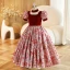 Chic / Beautiful Burgundy Printing Birthday Flower Girl Dresses 2023 Ball Gown Square Neckline Short Sleeve Backless Floor-Length / Long Flower Girl Dresses