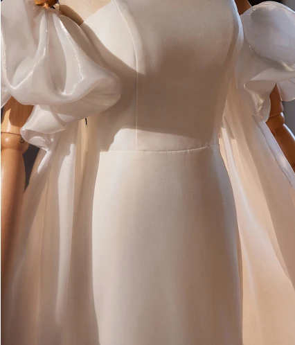 Schöne Beige Leichtes Brautkleider / Hochzeitskleider 2024 Meerjungfrau Spaghettiträger Geschwollenes Kurze Ärmel Rückenfreies Lange Hochzeit