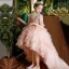 Lovely Blushing Pink Cascading Ruffles Birthday Flower Girl Dresses 2022 Ball Gown High Neck Beading Sequins Short Sleeve Court Train Flower Girl Dresses