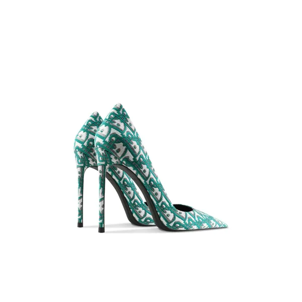 Fashion Green Plaid Evening Party Pumps 2024 Leather 10 cm Stiletto Heels Pointed Toe Pumps High Heels