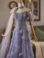 Bling Bling Lavender Beading Sequins Prom Dresses 2025 A-Line / Princess Off-The-Shoulder Sleeveless Backless Floor-Length / Long Formal Dresses