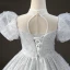 Elegant White Pearl Rhinestone Birthday Flower Girl Dresses 2022 Ball Gown High Neck Puffy Short Sleeve Backless Floor-Length / Long Flower Girl Dresses