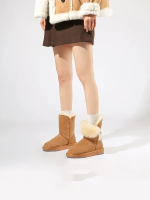 Comfortabel Bruin Suede Straatkleding Winter Snowboots 2024 Leer Ronde Neus Dames Laarzen