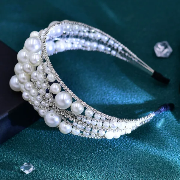 Elegant Sølv Perle Rhinestone Legering Bryllup Har Tilbehor 2024