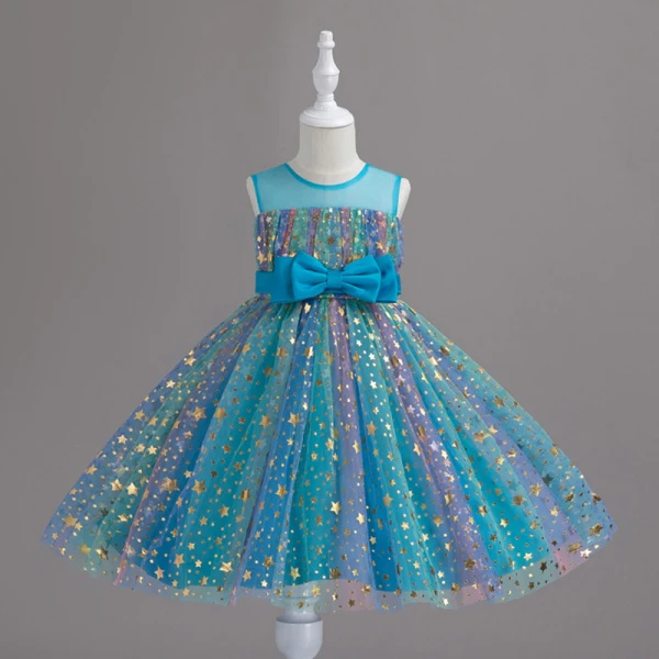 Bling Bling Blushing Pink Star Sequins Birthday Short Flower Girl Dresses 2024 Ball Gown Scoop Neck Sleeveless Bow Sash
