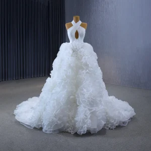 High End Sexy Hvit Gripende Ruffles Brudekjoler 2023 Ballkjole Holder Uten Ermer Ryggløse Domstol Tog Bryllup