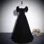 Vintage / Retro Navy Blue Rhinestone Velvet Prom Dresses 2023 A-Line / Princess Square Neckline Short Sleeve Backless Floor-Length / Long Prom Formal Dresses