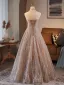 Luxury / Gorgeous Sparkly Champagne Beading Rhinestone Sequins Prom Dresses 2025 A-Line / Princess Strapless Sleeveless Backless Floor-Length / Long Formal Dresses
